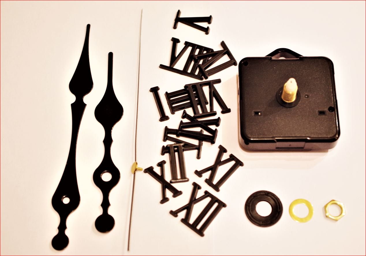 Mécanisme Canon Long 18.5 mm + Chiifre Noir Romains Aiguilles Pendule Horloge Cadran