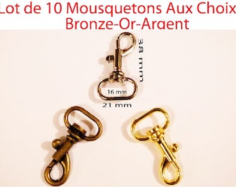 Lot de 10 Mousquetons Fermoirs Pivotant 3 coloris Aux Choix Bronze Or Argent Sac Crochet Cabas