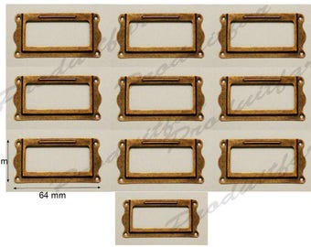 Lot de 10 Porte Etiquette , Couleur Bronze, Classement ,Tiroir ,Meuble de Métier ,Casier, 64*31