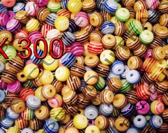 Lot de  300 perle  Ronde Rayé multicolore 6 mm