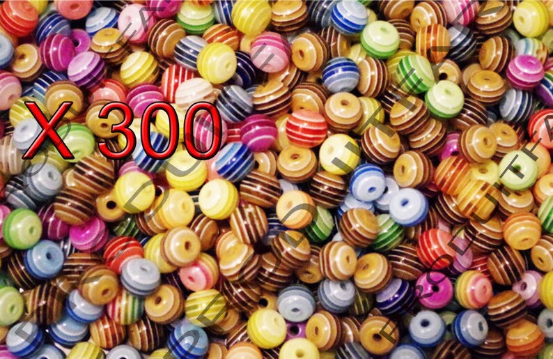Lot de 300 perle Ronde Rayé multicolore 6 mm image 1