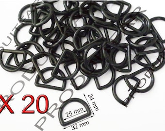 20  Anse Anneaux Demi Cercle Plastique Noir  Pour Sangle lanière Bandoulière  32x24 mm