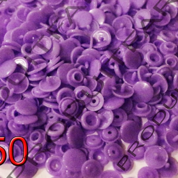 50 Boutons pression , résine , Kam T5 , Snaps, Couleur violet 12 mm