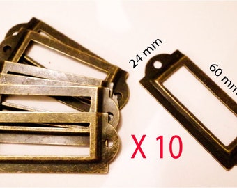 Set of 10 Metal Label Holders, Bronze Color Filing Drawer Business Furniture Locker 60x24 mm Screws Provided
