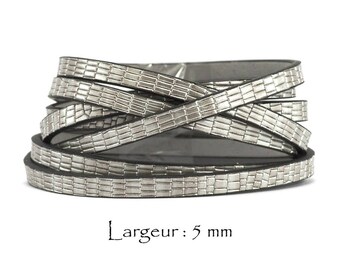 1.2 M de Cordon Lanière Simili Cuir Texturé Larg. 5 mm, Ep. : 2 mm - Gris Argent