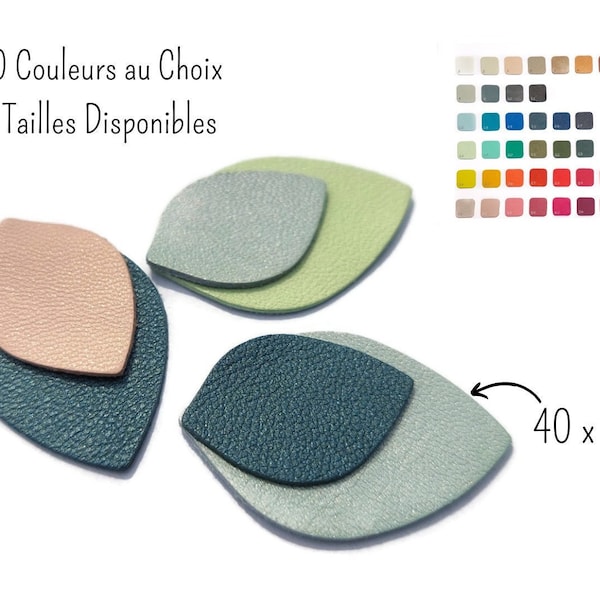 Feuilles de cuir, Couleurs sur Nuancier Cuir Uni au Choix, Dim. : 40 x 26 mm, Vendu en lot de 6