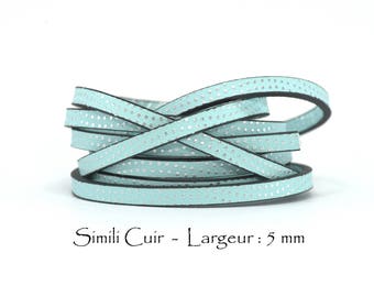 1.2 M de Cordon Simili Cuir à Pois, Largeur 5 mm, Epaisseur 2 mm, Couleur Bleu Lagon à pois Argent