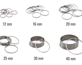 10 Anneaux fermés Connecteurs en Acier Inoxydable, Diamètre au choix 12 mm, 16 mm, 20 mm, 25 mm, 30 mm ou 40 mm