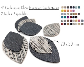 Feuilles de cuir, Couleurs sur Nuancier Cuir Fantaisie au Choix, Dim. : 29 x 20 mm, Vendu en lot de 6