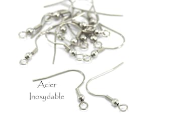 50 Crochets pour boucles d'oreilles en Acier Inoxydable - Dim. : 20 x 18 mm - Couleur Argent foncé