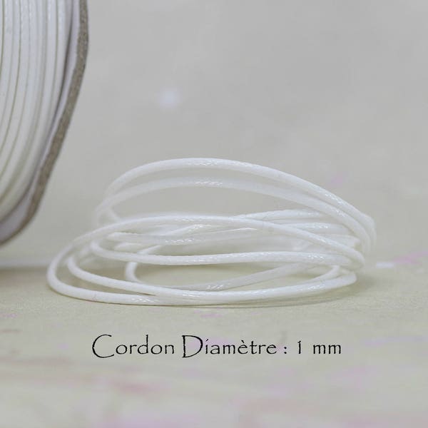 5 Mètres de Fil Cordon polyester ciré - Ep. : 1 mm - Couleur Blanc