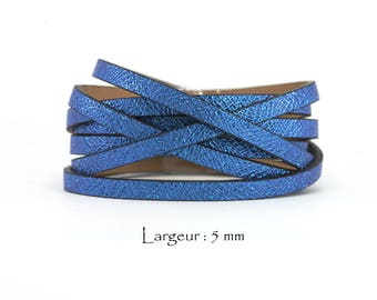 1.2 M - Cordon Simili Cuir Effet Texturé Pailleté - Larg. : 5 mm / Ep. : 2 mm - Couleur Bleu Electrique