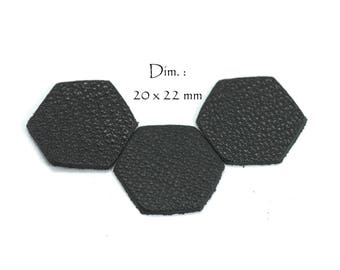 10 Hexagones en cuir véritable - Dim. côtés : 10 mm - Lot Couleur Noir