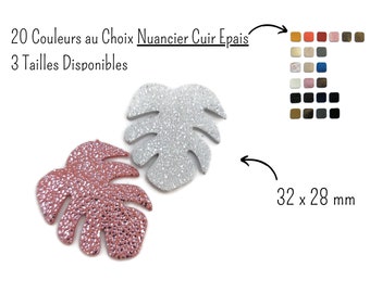 Feuilles de Monstera en cuir sur Nuancier Cuir Epais au Choix, Dim. : 32 x 28 mm, Vendu par lot de 6