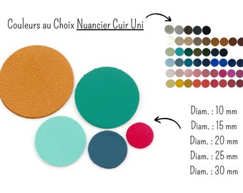 Rondas de cuero: dimensiones y colores de su elección en la tabla de colores de cuero liso