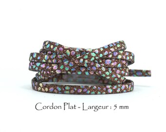 2 M - Cordon Simili Texturé et pailleté - Larg. : 5 mm / Ep. : 2 mm - Couleur de fond Marron