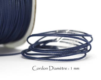 5 Mètres de Fil Cordon polyester ciré - Ep. : 1 mm - Couleur Bleu Nuit