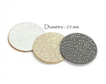 6 Ronds en cuir véritable - Diam. 25 mm - Cuir de Chèvre - Lot Couleurs métalliques