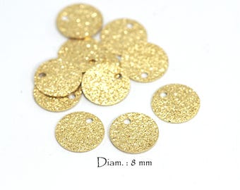 10 pendants simple sequin effect Granite - Diam purposes. 8 mm - color gold / gold