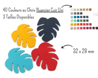 Feuilles de Monstera en cuir sur Nuancier Cuir Uni au Choix, Dim. : 32 x 28 mm, Vendu par lot de 6