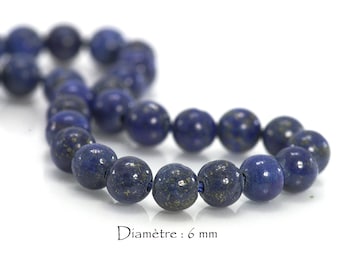 10 perles Lapis lazuli - Diamètre : 6 mm - Couleur Bleu Marine