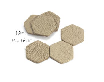 20 Hexagones en cuir véritable - Dim. côtés : 8 mm - Lot Couleur Beige