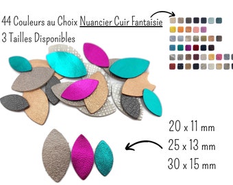 Pétales Feuilles de cuir, Couleurs Fantaisie au Choix, 3 Dimensions au Choix, Vendu par lot de 6