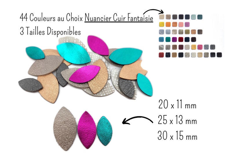 Pétales Feuilles de cuir, Couleurs Fantaisie au Choix, 3 Dimensions au Choix, Vendu par lot de 6 image 1