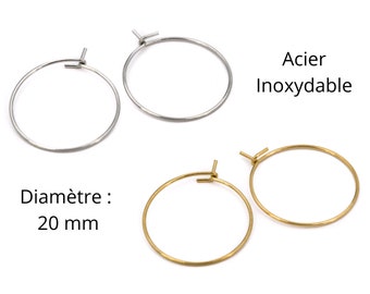 10 Anneaux Type Créole en Acier Inoxydable, Support Boucles d'oreilles - Diam. 20 mm