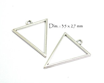 4 Breloques Triangle évidé Forme Géométrique - Dim. 35 x 27 mm - Couleur Argent vieilli