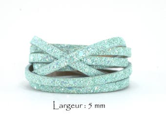 1.2 M - Cordon Simili Cuir à Paillettes - Larg. : 5 mm / Ep. : 2 mm - Couleur Vert d'Eau