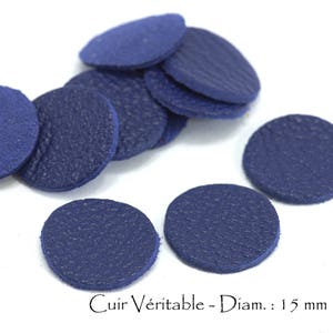 Peut inclure: Un tas de cercles en cuir bleu de 15 mm de diamètre.  Cuiur Véritable - Diam.: 15 mm