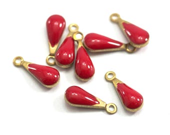 5 Sequins Gouttes émaillées - 11 x 4 mm - Mini Goutte - Couleur Rouge