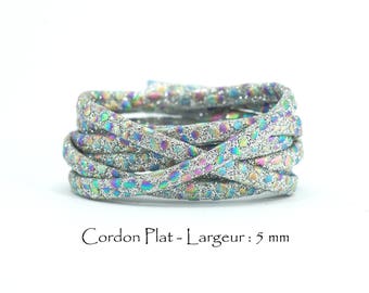 2 M - Cordon Simili Texturé et pailleté - Larg. : 5 mm / Ep. : 2 mm - Couleur de fond Gris Clair