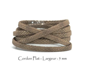 1 M - Cordon Simili Texturé - Larg. : 5 mm / Ep. : 2 mm - Couleur Marron Taupe avec petits points Or