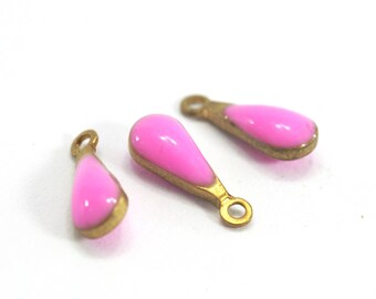 5 Sequins Gouttes émaillées - 11 x 4 mm - Mini Goutte - Couleur Rose