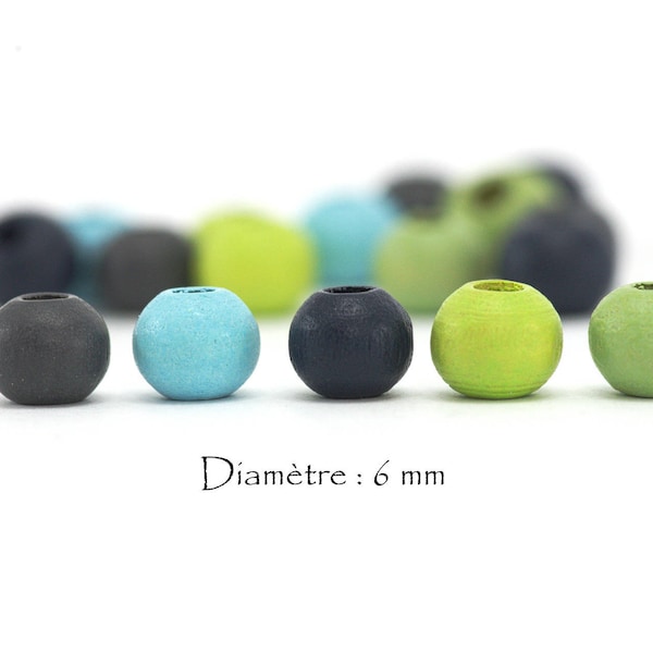 50 perles en bois teinté - Diam. 6 mm / Trou : 1.6 à 2.2 mm - Lot Multicolore