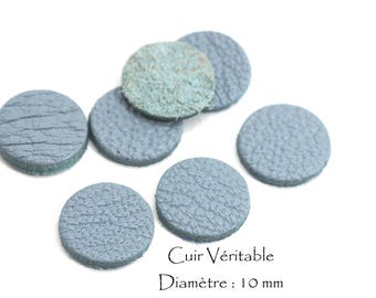 6 Ronds en cuir véritable - Diam. 10 mm - Cuir de Chèvre - Lot Couleur Bleu Acier