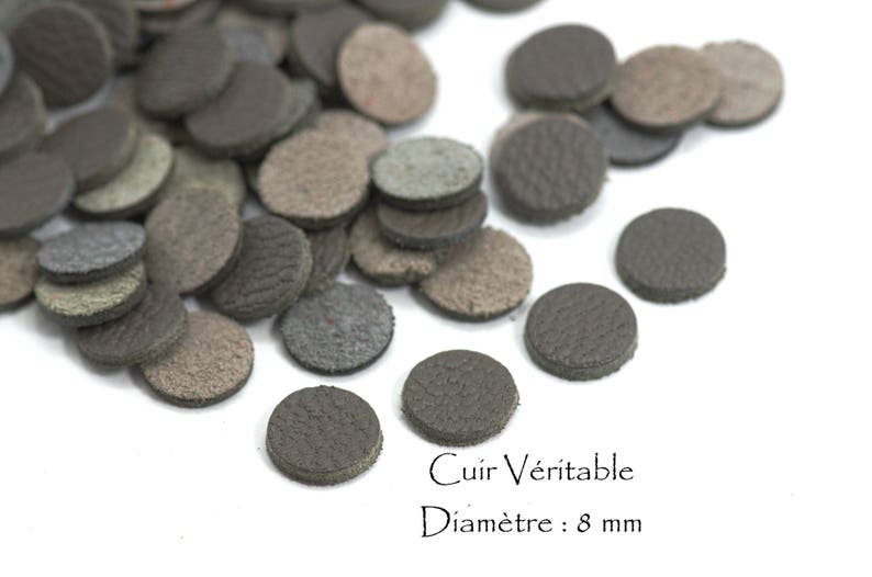 6 Ronds en cuir véritable Diam. 8 mm Cuir de Chèvre Lot Couleur Gris Anthracite image 1