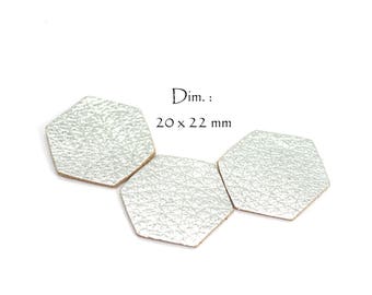 10 Hexagones en cuir véritable - Dim. côtés : 10 mm - Lot Couleur argent