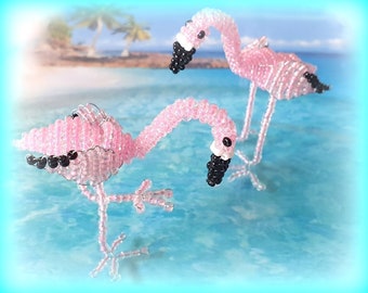 Animaux en perles : flamant rose en perles de rocaille