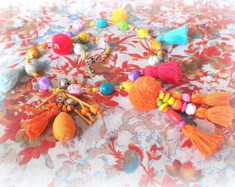 Mexican-style pearl and tassel cocktail necklace