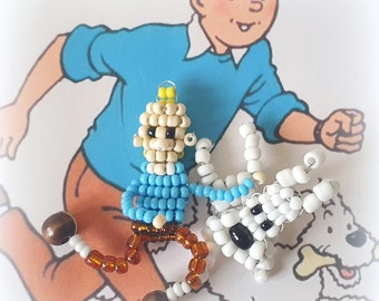 Seed bead characters inspired by Tintin and Snowy (Hergé) Set of 2