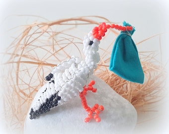 Beaded animals: stork in seed beads