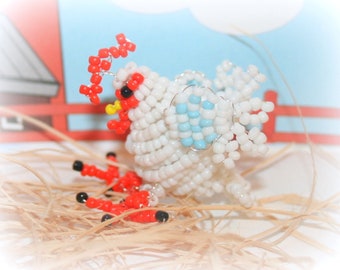 Beaded animals: seed beaded hen