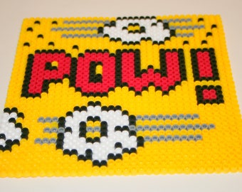 Coasters, POW! bubble exclamation cartoon graphic made of hama beads