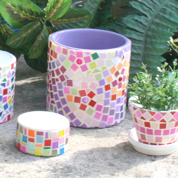 Multicolor mosaic terracotta pot
