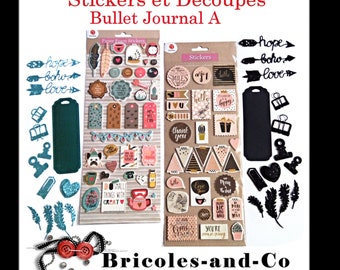 Bullet journal A stickers and glitter cut-outs. Color choice blue or pink and black.