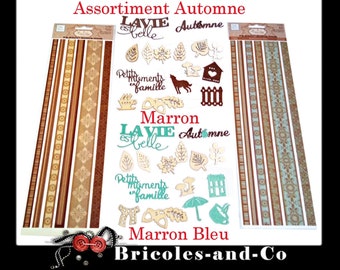 Stickers border fabrics autumn wood. Blue/brown and brown. Assortment Autumn embellishments scrap.