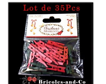 Clothespin, Christmas color, red and green, length about 3cm, width 6mm. 35Pcs sachet